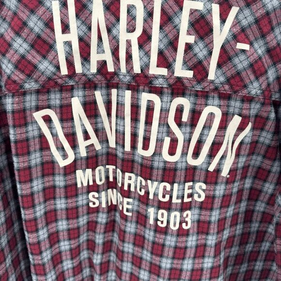Harley-Davidson Genuine MotorClothes Red/Grey Plaid Flannel Long Sleeve Shirt - Picture 4 of 7